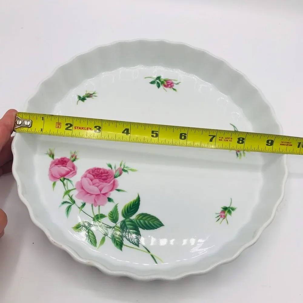 Christineholm porcelain rose 9 1/2” fluted pie torte tart quiche baking dish.